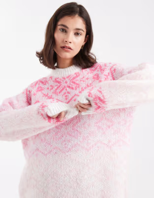 Pieces high neck knitted jumper in pastel fairisle print | ASOS (Global)