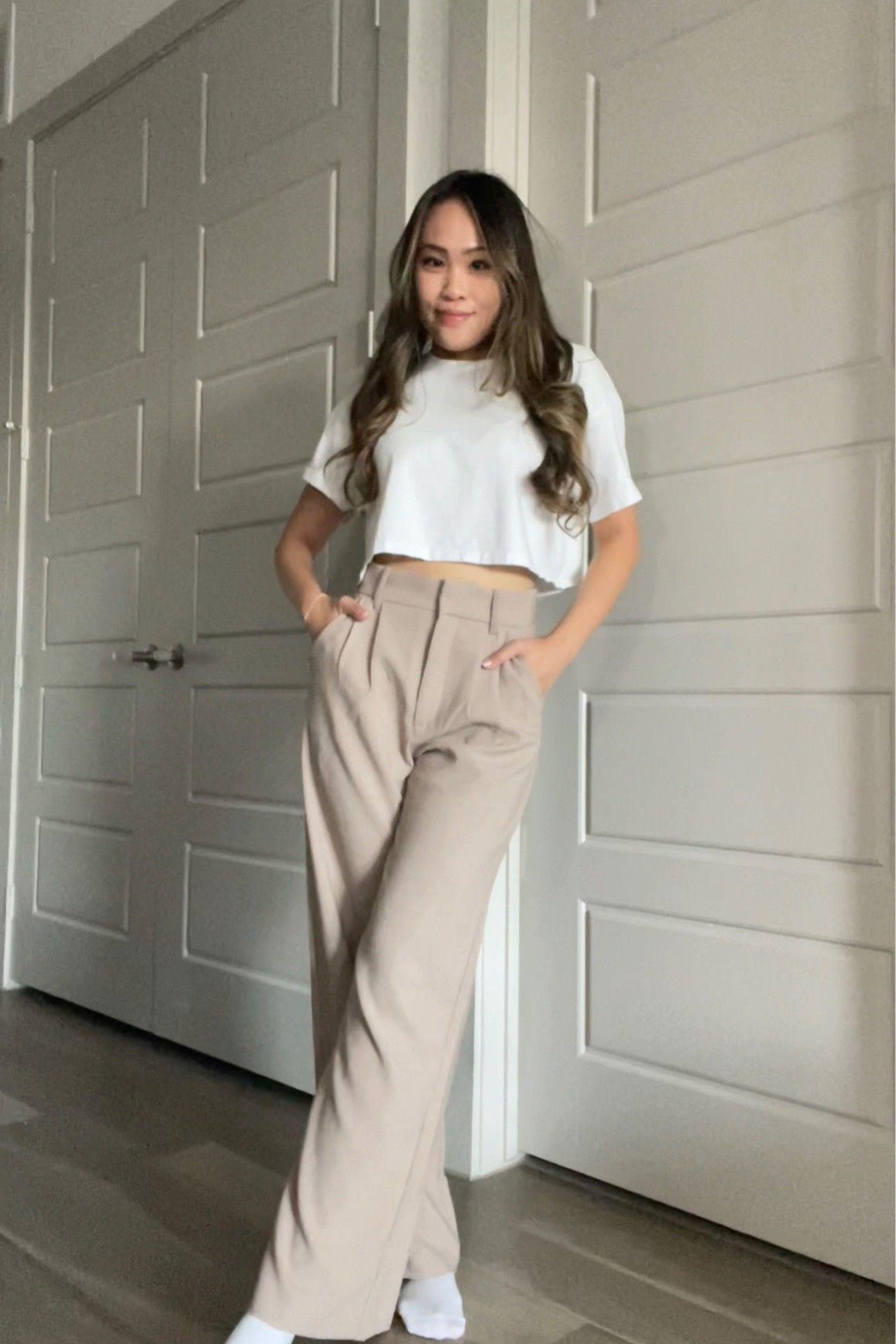 Wearing an XS, Abercrombie Women Tailored Wide Leg Pants in the color Taupe 

#LTKunder100 #LTKstyletip #LTKworkwear