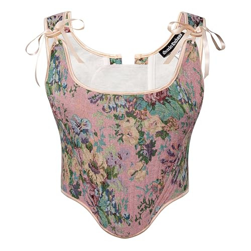Scarlet Darkness Renaissance Corset for Women Floral Lace Up Corset Tops U-Neck Under Bust Corset Pink Floral Size 14 | Amazon (US)