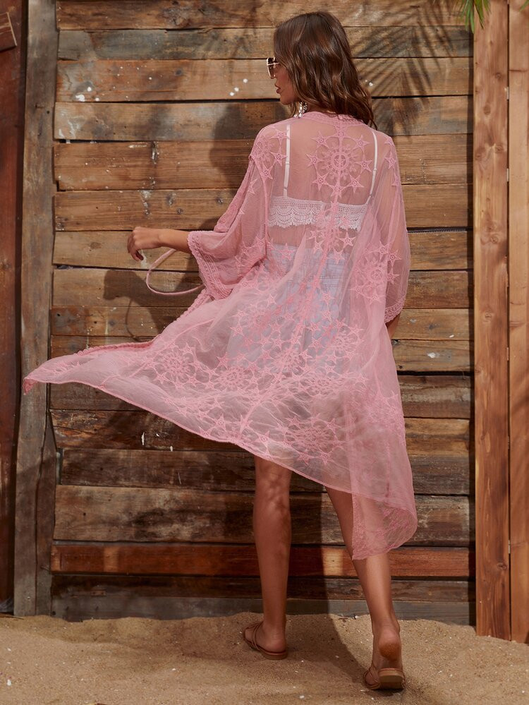 Tie Front Sheer Mesh Kimono | SHEIN