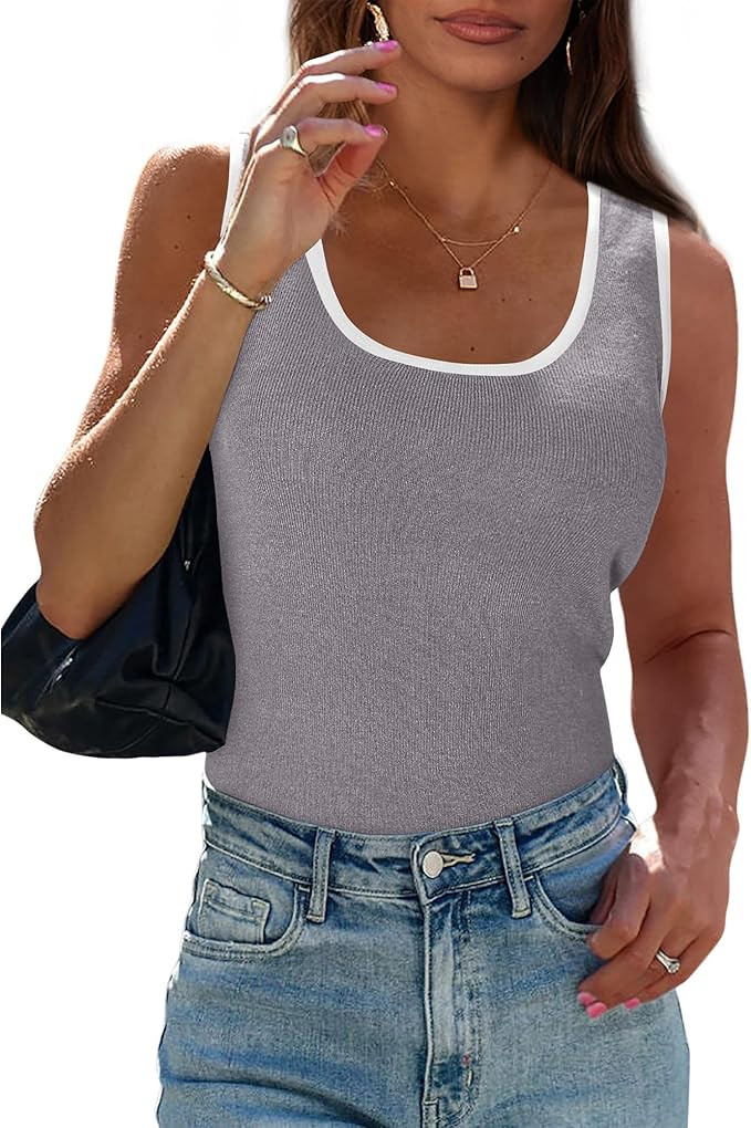 PRETTYGARDEN Womens Scoop Neck Sleeveless Color Block Slim Fitted Tops | Amazon (US)