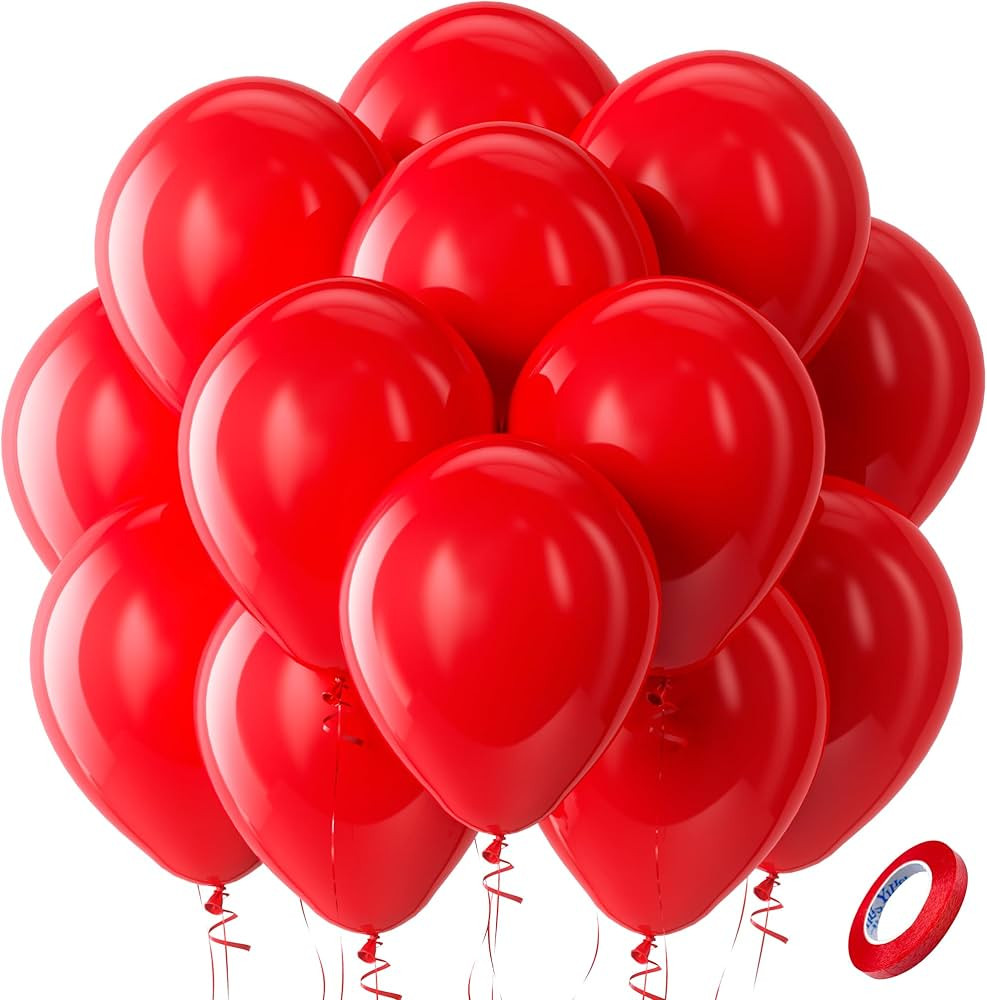 Bezente Red Balloons Latex Party Balloons - 100 Pack 12 inch Round Helium Red Balloons for Weddin... | Amazon (US)