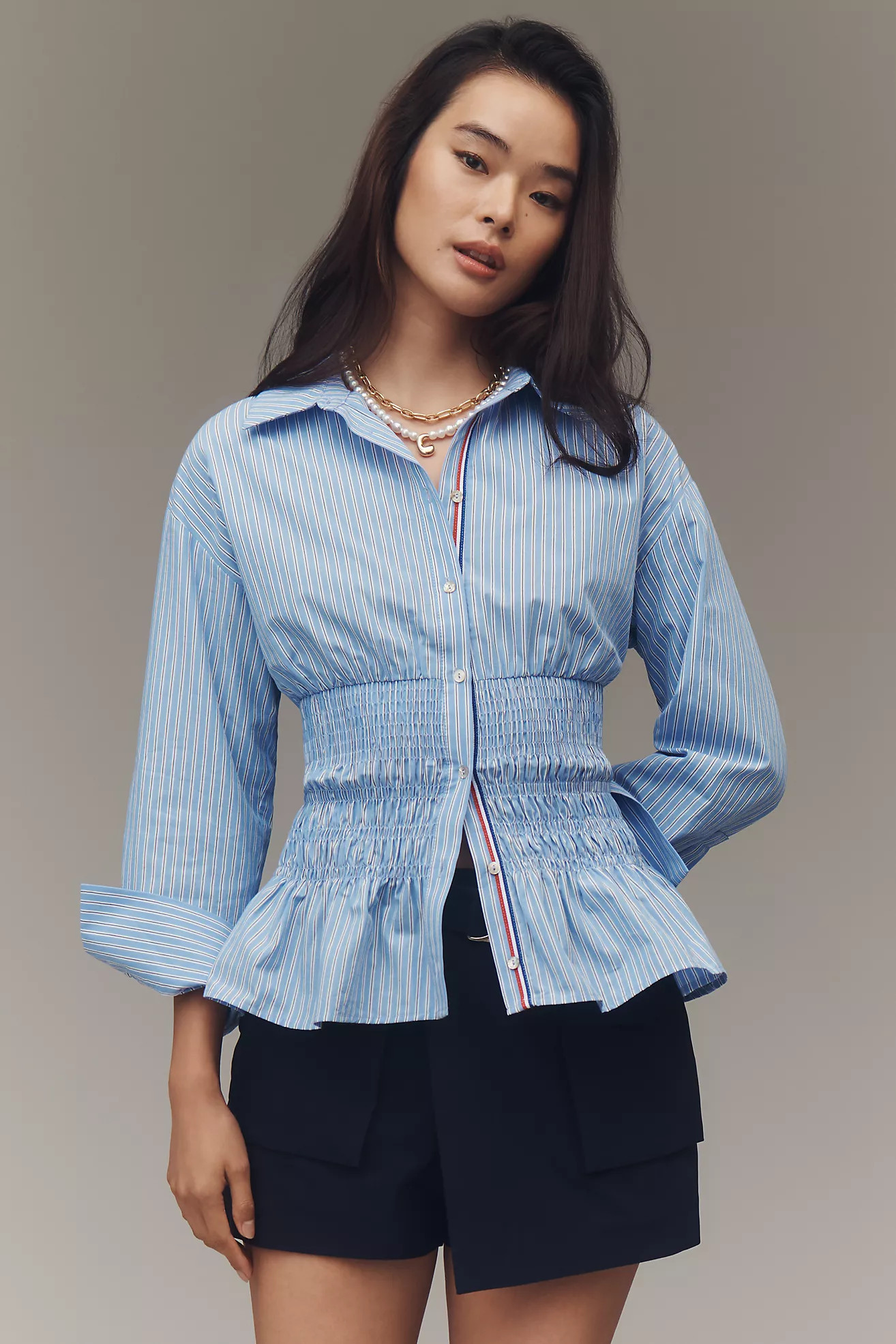 Maeve Long-Sleeve Smocked-Waist Blouse | Anthropologie (US)