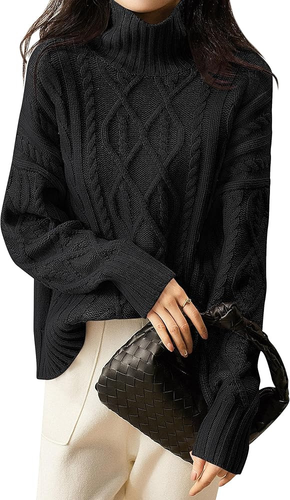 ANRABESS Sweaters for Women Oversized Long Sleeve Turtleneck Cable Knit Casual Loose Pullover Top... | Amazon (US)