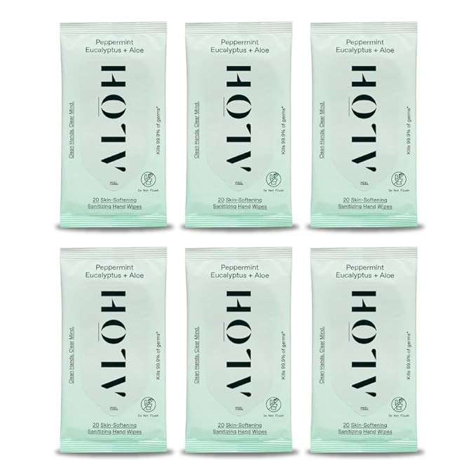 ALŌH Peppermint Eucalyptus Sanitizing Hand Wipes - Clean Hands, Clear Mind On The Go Sanitizer f... | Amazon (US)