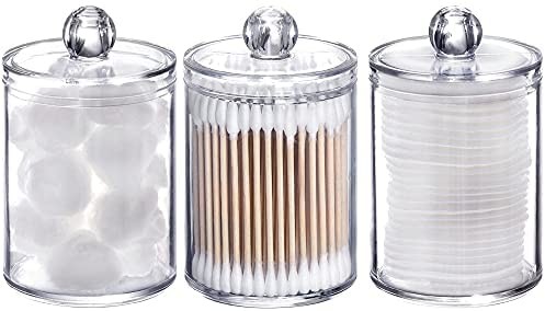 Click for more info about Tbestmax 3 Pack Small Cotton Swab Ball Pad Holder, 10 Oz Qtip Apothecary Jar Clear Makeup Organizer,
