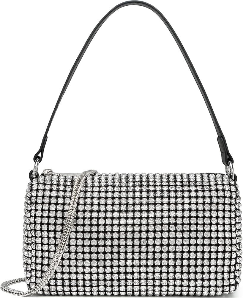 Crystal Rhinestone 8.3" Crossbody Bags for Women Bling Silver Purse Glitter Chain Handbag: Handba... | Amazon (US)