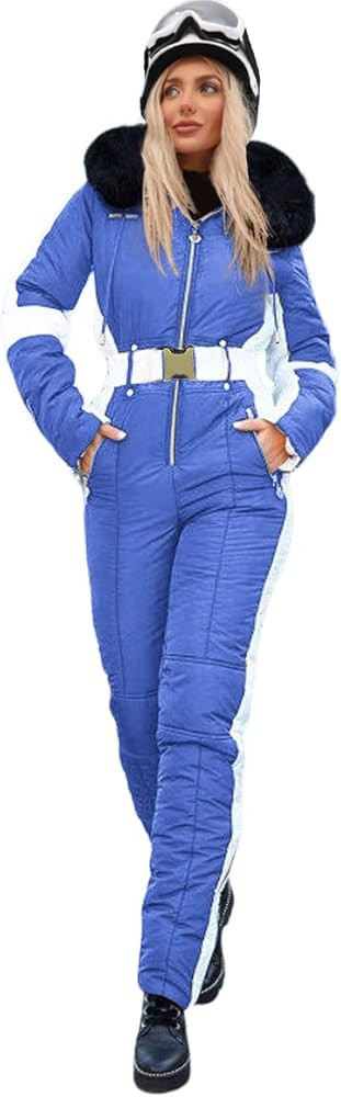 Zwurew Womens Winter Ski Suit Outdoor Sports Waterproof Snowsuit Fur Collar Ski Jumpsuit Coat | Amazon (US)