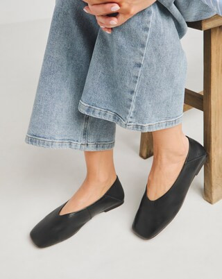 Primrose Soft Leather High Cut Ballerina Wide E Fit | Simply Be (UK)