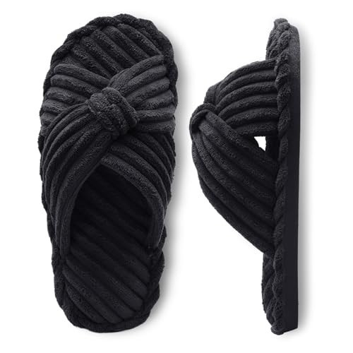 JIASUQI Womens Slippers Indoor Black Slippers for Women Furry Slides House Shoes Size 6-7 | Amazon (US)