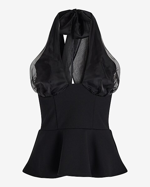 Organza Statement Bow Halter Peplum Tank | Express