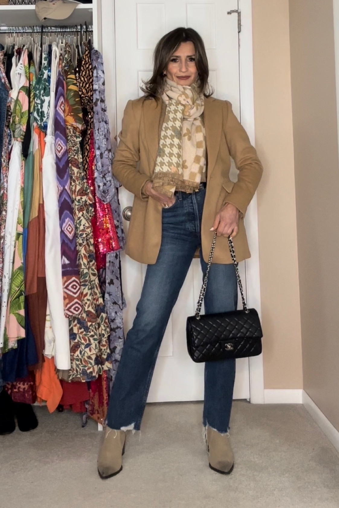Blazer fits true to size.

Boatneck top fits true to size. I sized down to have a more fitted look.

Boots also fit true to size.

AGOLDE jeans fit large. I sized down to a 23

The scarf is from a street fair in the Netherlands, so I linked a couple of options 

#LTKstyletip #LTKover40 #LTKHoliday