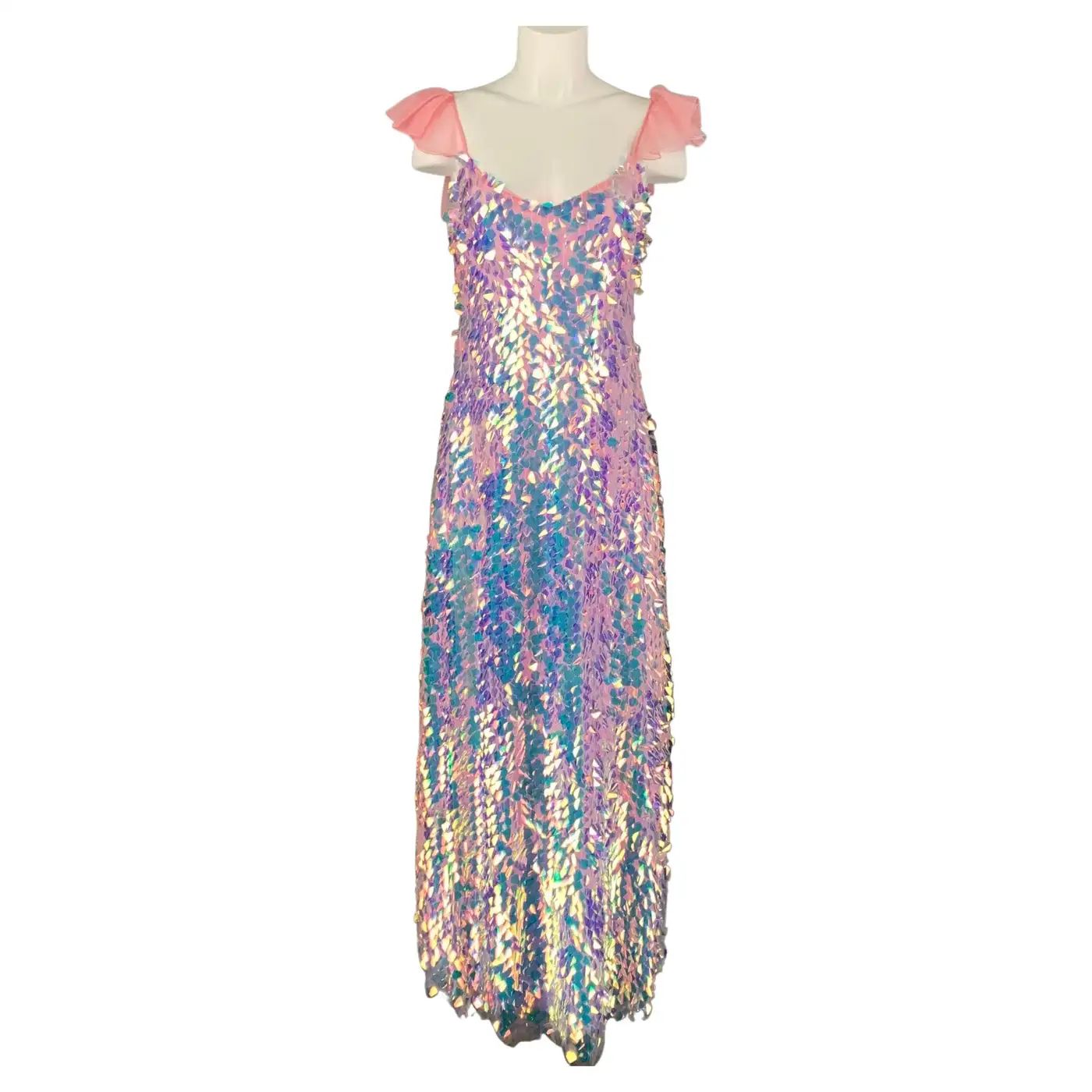 NEUBYRNE Size M Pink Silk Paillette Sequin Mirabella Gown Dress | 1stDibs