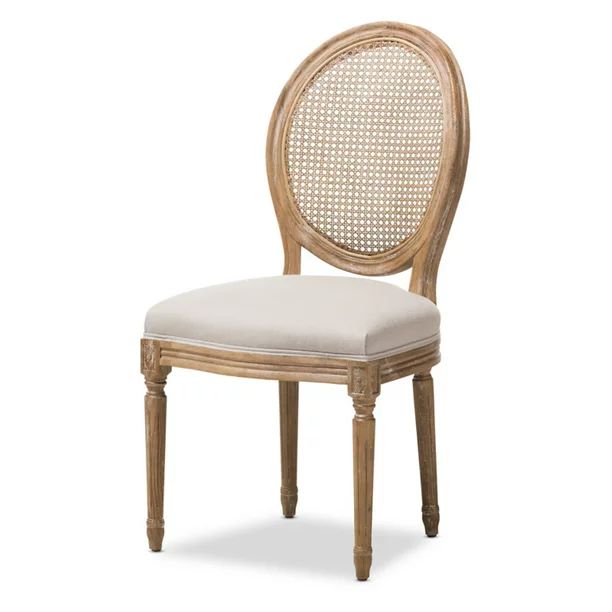 Baxton Studio Adelia French Vintage Cottage Weathered Oak and Beige Upholstery Dining Side Chair ... | Walmart (US)