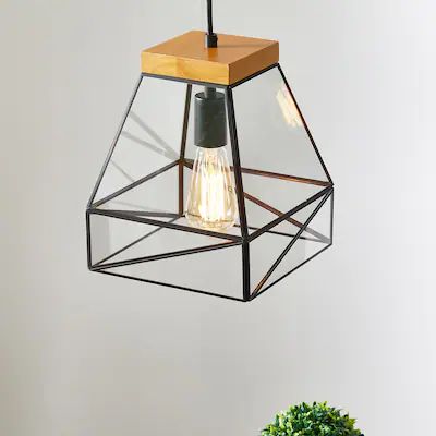 KAWOTI  Gendally Matte Black Modern/Contemporary Clear Glass Geometric Mini Pendant Light | Lowe's