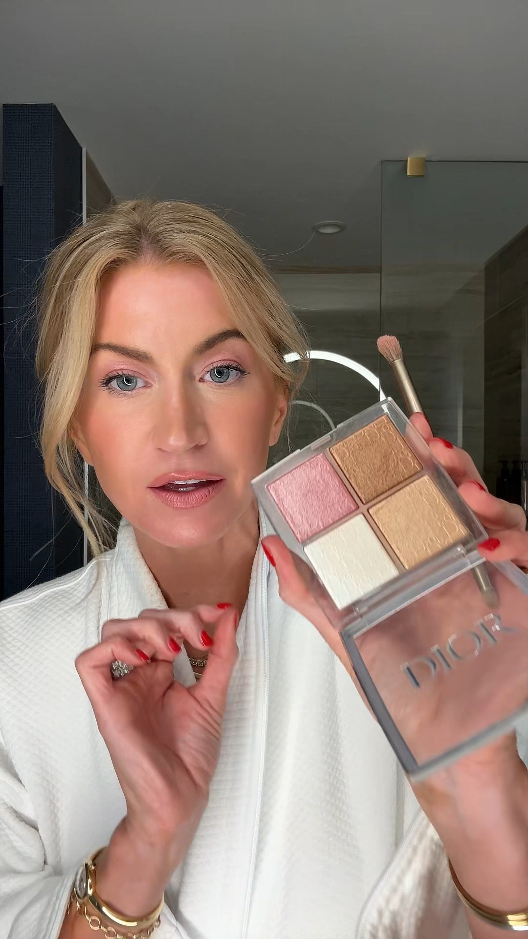 So in love with this highlighting glow palette from Dior! I just mix up ass the shades and apply but I used the pink tonight for my lids. Linked all the makeup I’m wearing too! 
Wearing blissful blush in the lip liner! 

#LTKBeauty #LTKCon #LTKStyleTip