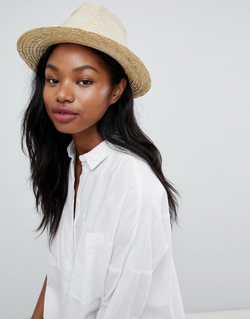 South Beach Straw Fedora Hat with Cream Poms - Beige | ASOS US
