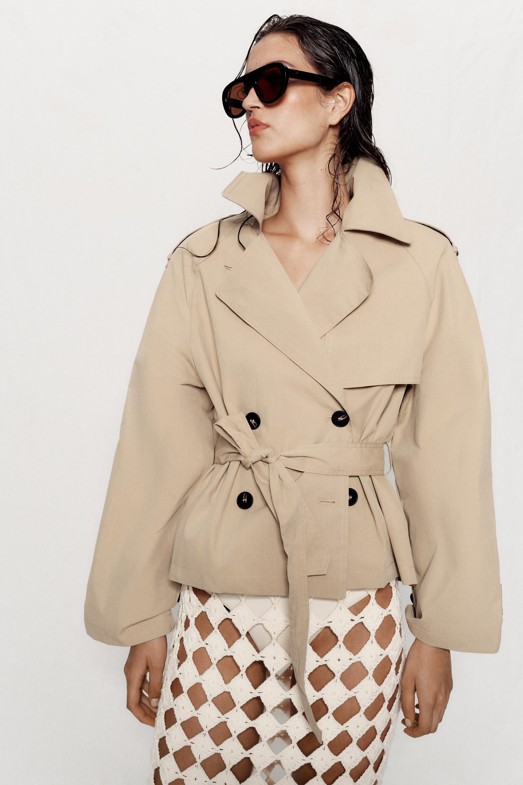 SHORT TRENCH COAT WITH SHOULDER PADS AND BELT | Zara US