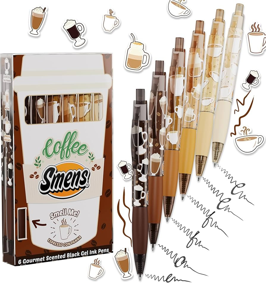 Scentco Coffee Smens - Gourmet Coffee-Scented Gel Pens, Black Ink, Medium Point, 6Pack Variety Se... | Amazon (US)