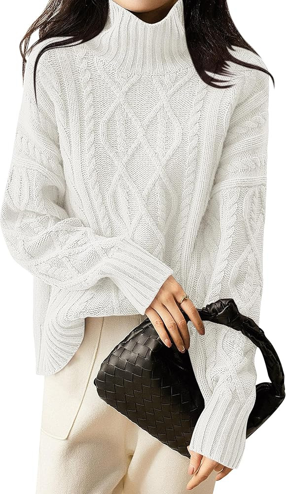 ANRABESS Sweaters for Women Oversized Long Sleeve Turtleneck Cable Knit Casual Loose Pullover Top... | Amazon (US)