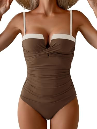 Aidonger Women's Push Up Wrap Swimsuit Tummy Control One Piece Bathing Suits Bandeau Color Block ... | Amazon (US)