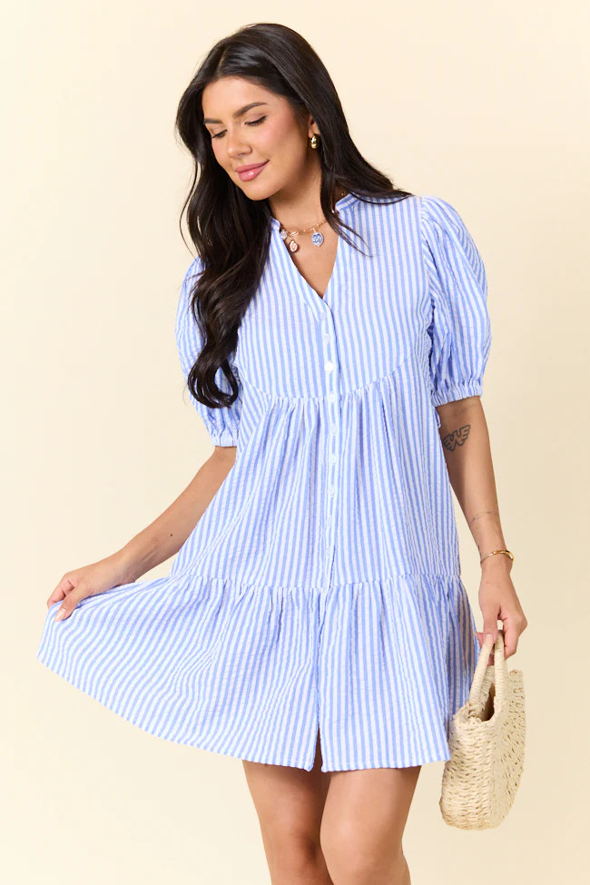 Faith In You Blue Striped Collared Mini Dress | Pink Lily