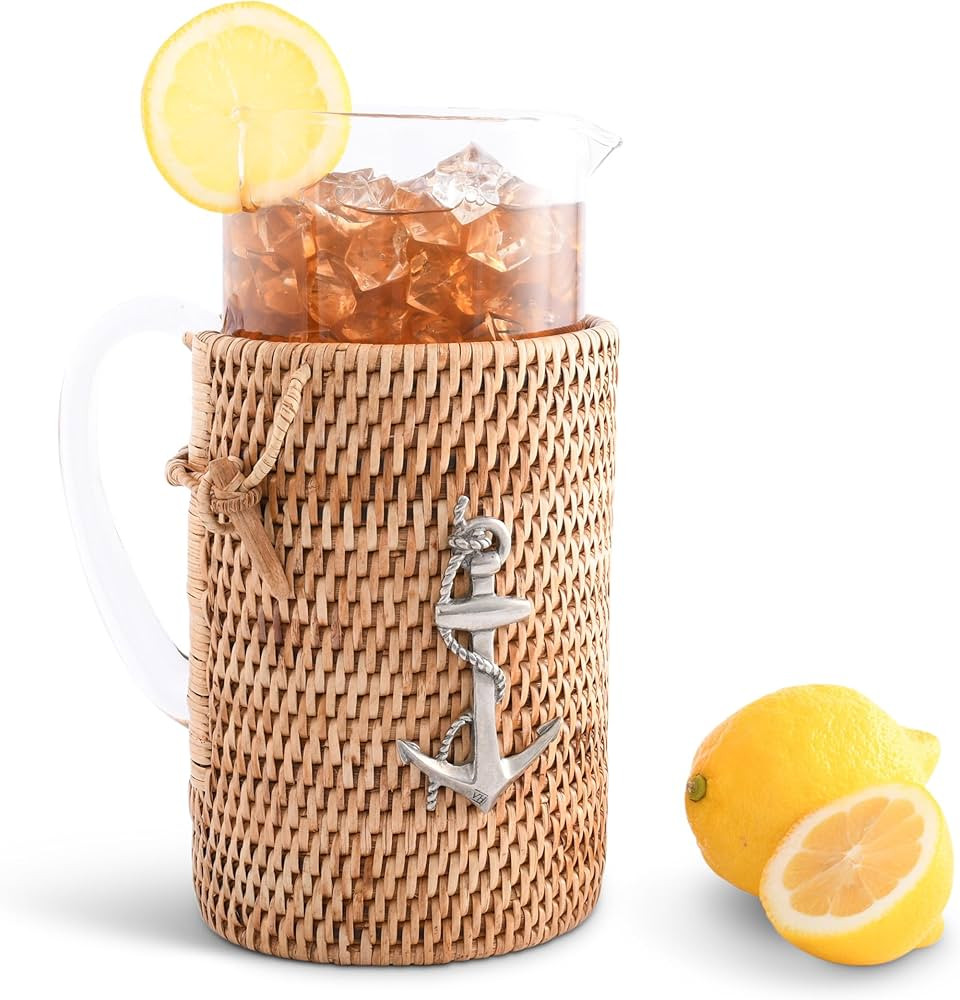 Vagabond House Glass Carafe with Rattan Cover, Ocean-Inspired Table Centerpiece, Ice Tea Pitcher ... | Amazon (US)