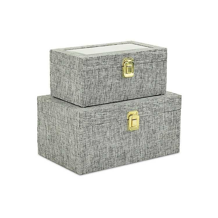 New! Heathered Gray Linen Boxes, Set of 2 | Kirkland's Home