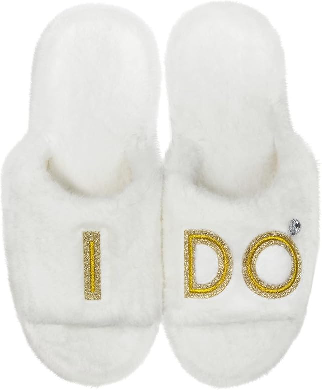 TOPDesign Women's I Do Slide Slippers, Bridal Flats, Wedding Tote, Bachelorette Shower Engagement Pr | Amazon (US)