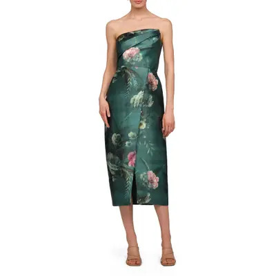 Amelie Floral Strapless Mikado Sheath Cocktail Dress | Nordstrom