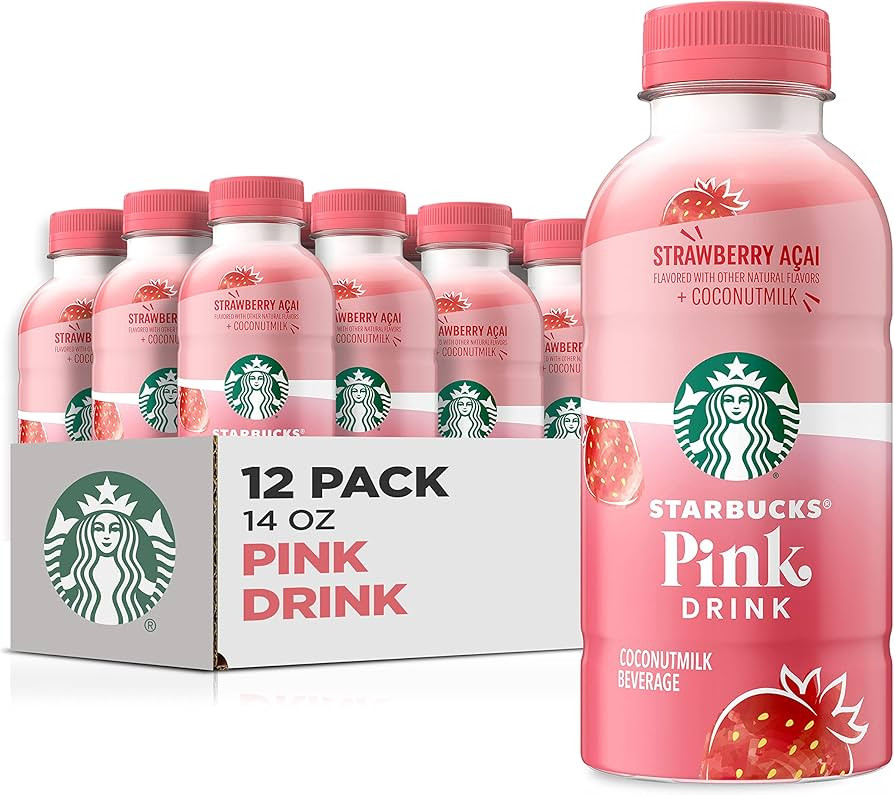 Starbucks Pink Drink, Strawberry Acai with Coconut Milk, 14oz Bottles (12 Pack) | Amazon (US)