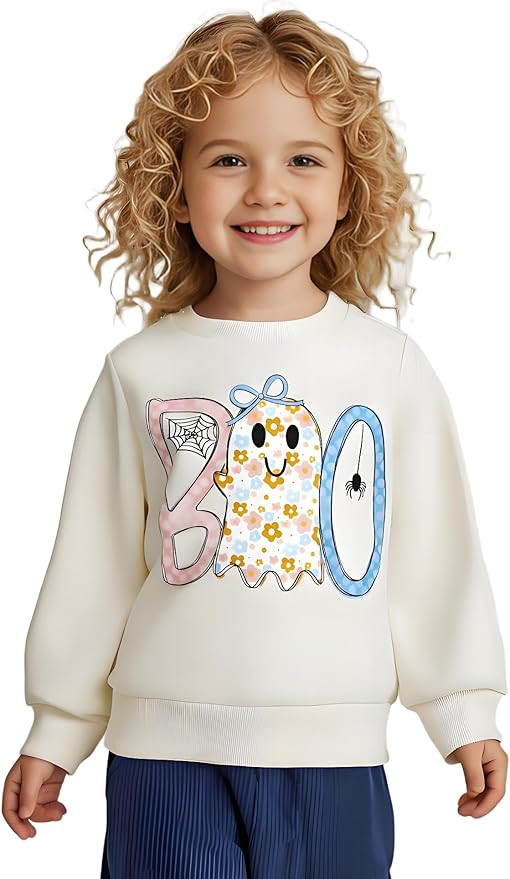 luethbiezx Toddler Little Girls Halloween Sweatshirt Coquette Bow Boo Ghost Crewneck Pullover Lon... | Amazon (US)