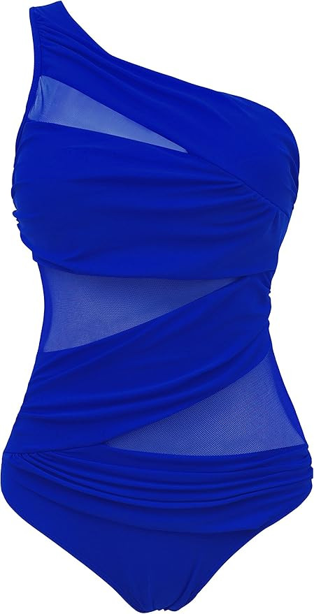 Runtlly Women's One Piece Swimsuits One Shoulder Plus Size Swimwear Bathing Suit with See Through... | Amazon (US)