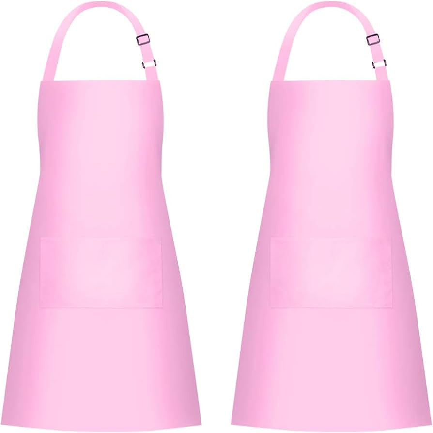 Jubatus 2 Pack Bib Aprons with 2 Pockets Cooking Chef Kitchen Apron for Women Men, Pink | Amazon (US)