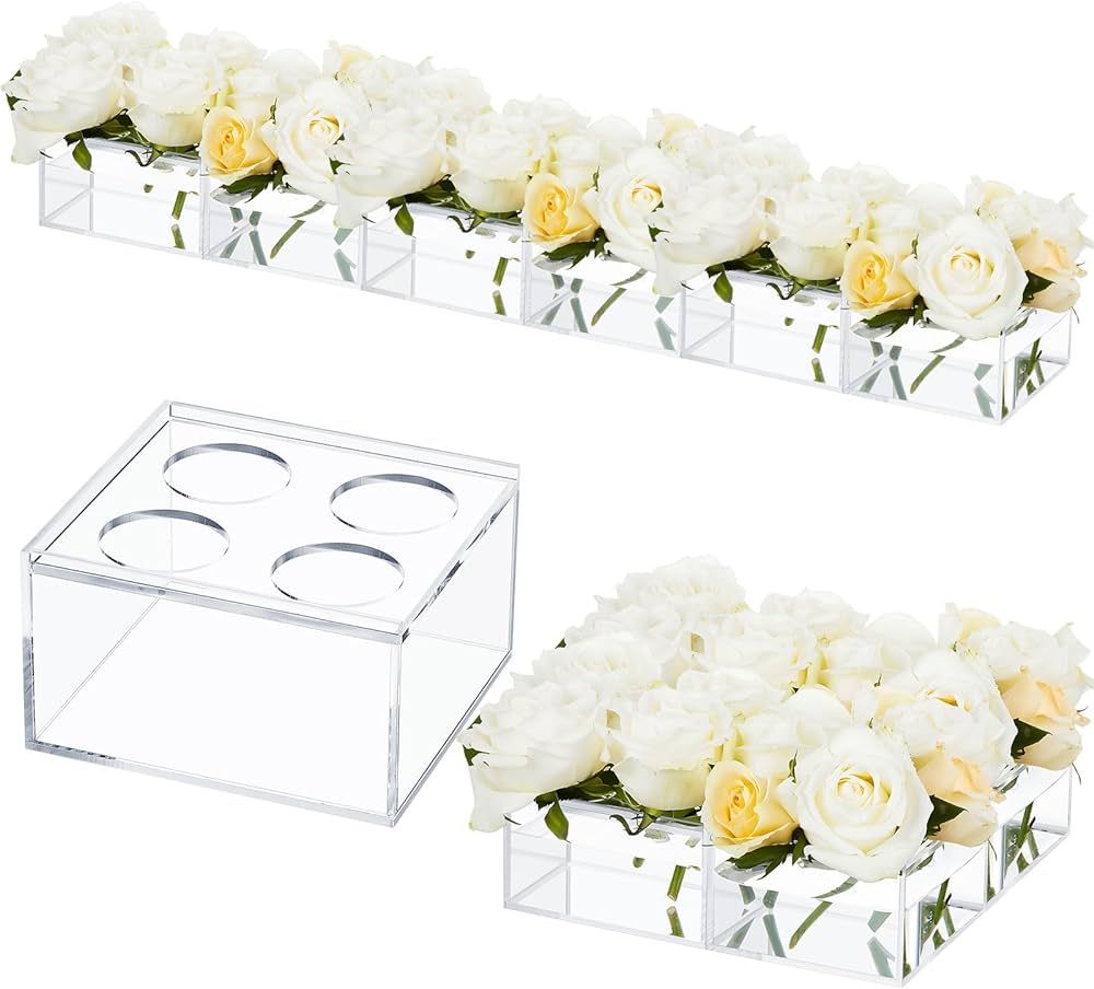 4 Pcs Acrylic Flower Vase Total 17 Inches Long Rectangular Floral Centerpiece for Dining Table Mo... | Amazon (US)