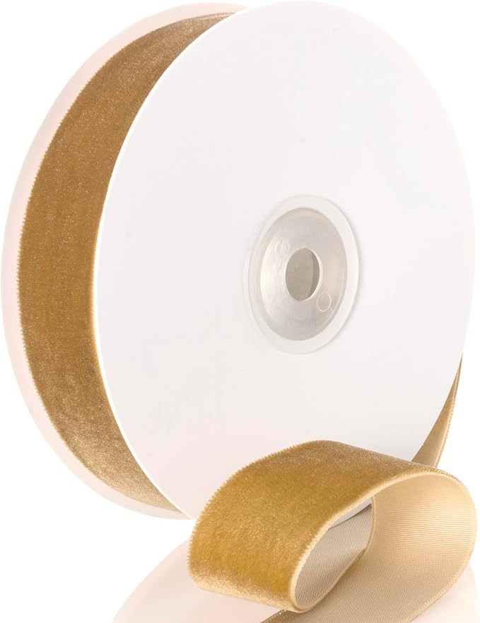Khaki Velvet Ribbon - 1 Inch Wide, 10 Yards Roll - Festive Flocked Ribbon for Holiday Decor, Craf... | Amazon (US)