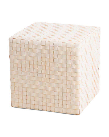 18x18 Genuine Leather Woven Pouf | Marshalls