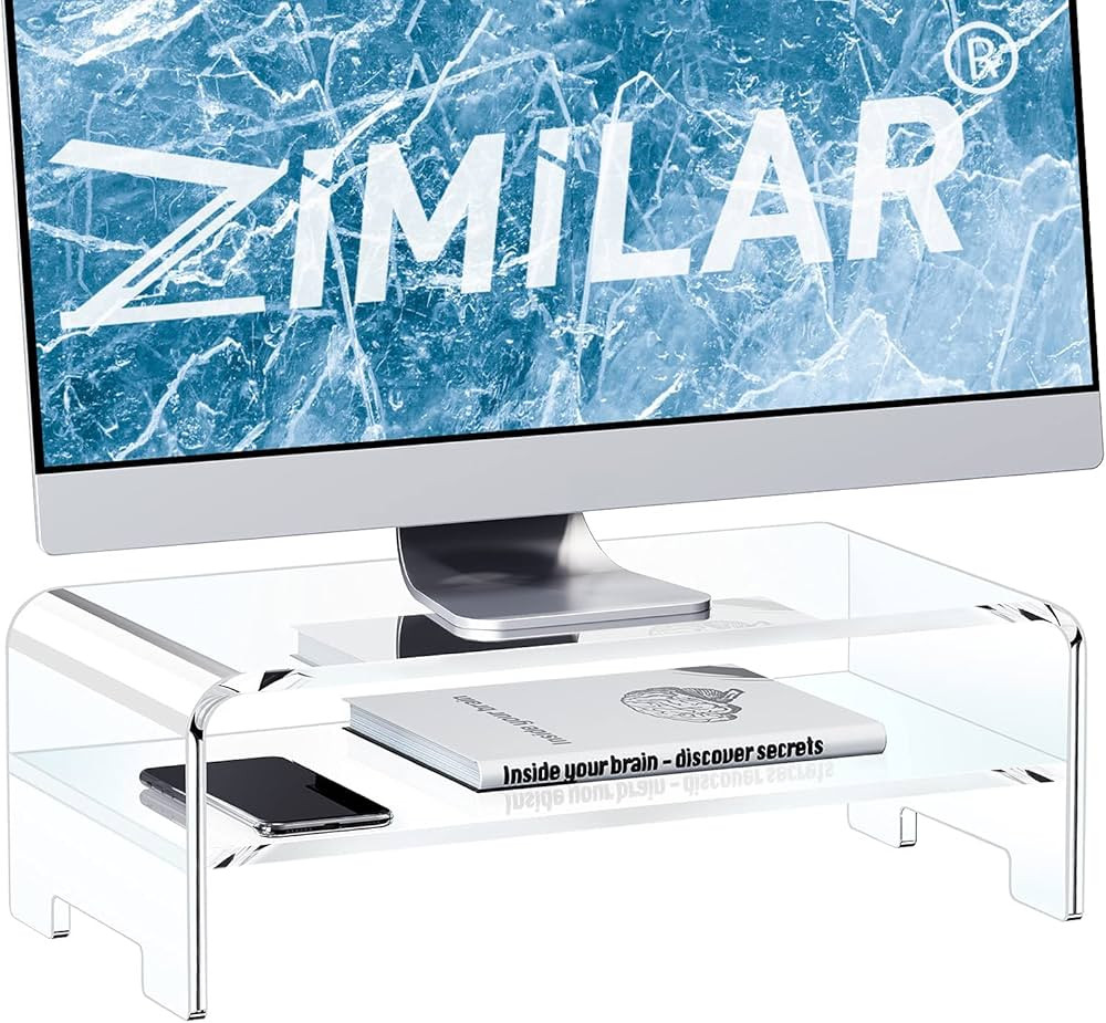 Zimilar Acrylic Monitor Stand Riser, 2-Tier Clear Acrylic Monitor Riser for Home Office, 16" Clea... | Amazon (US)
