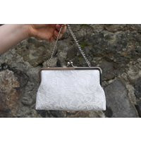 Off White Bridal Kisslock Clutch With Handle, Frame Purse Clutch, Lace Silver - Color Option | Etsy (US)