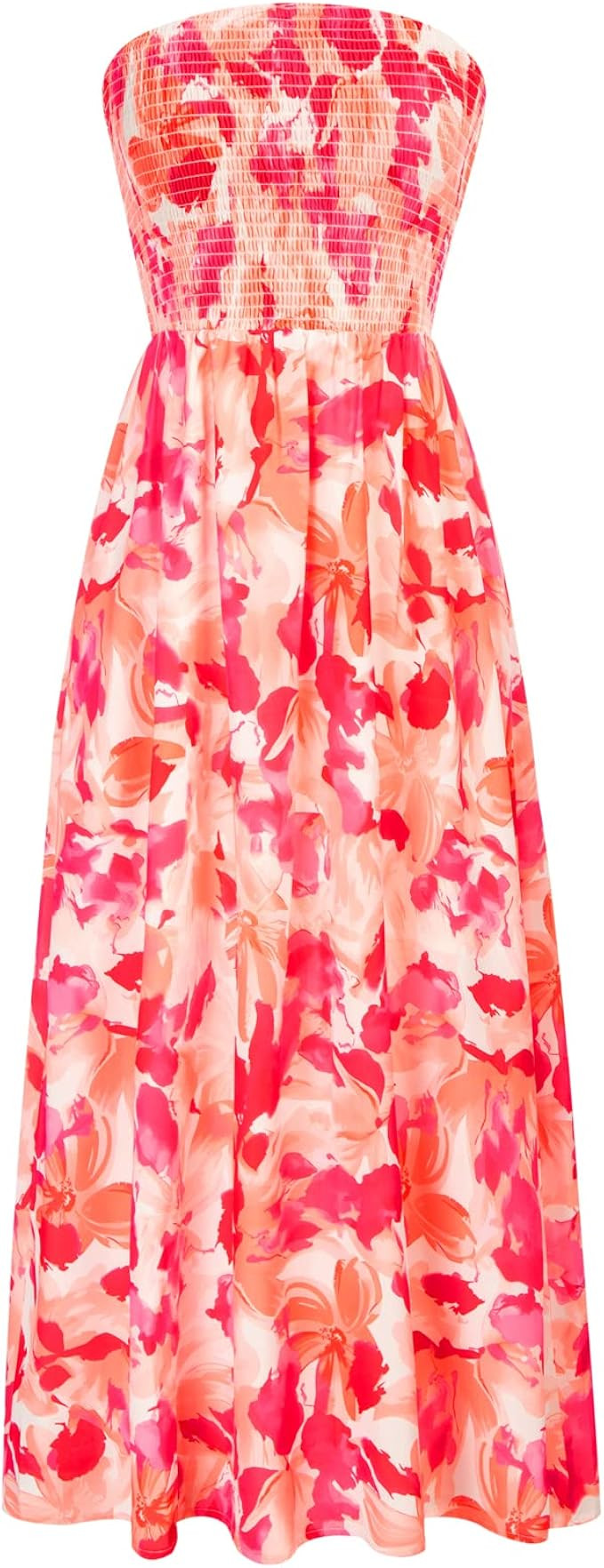 GRACE KARIN Women's Summer Beach Boho Smocked Strapless Maxi Dress with Pockets | Amazon (US)