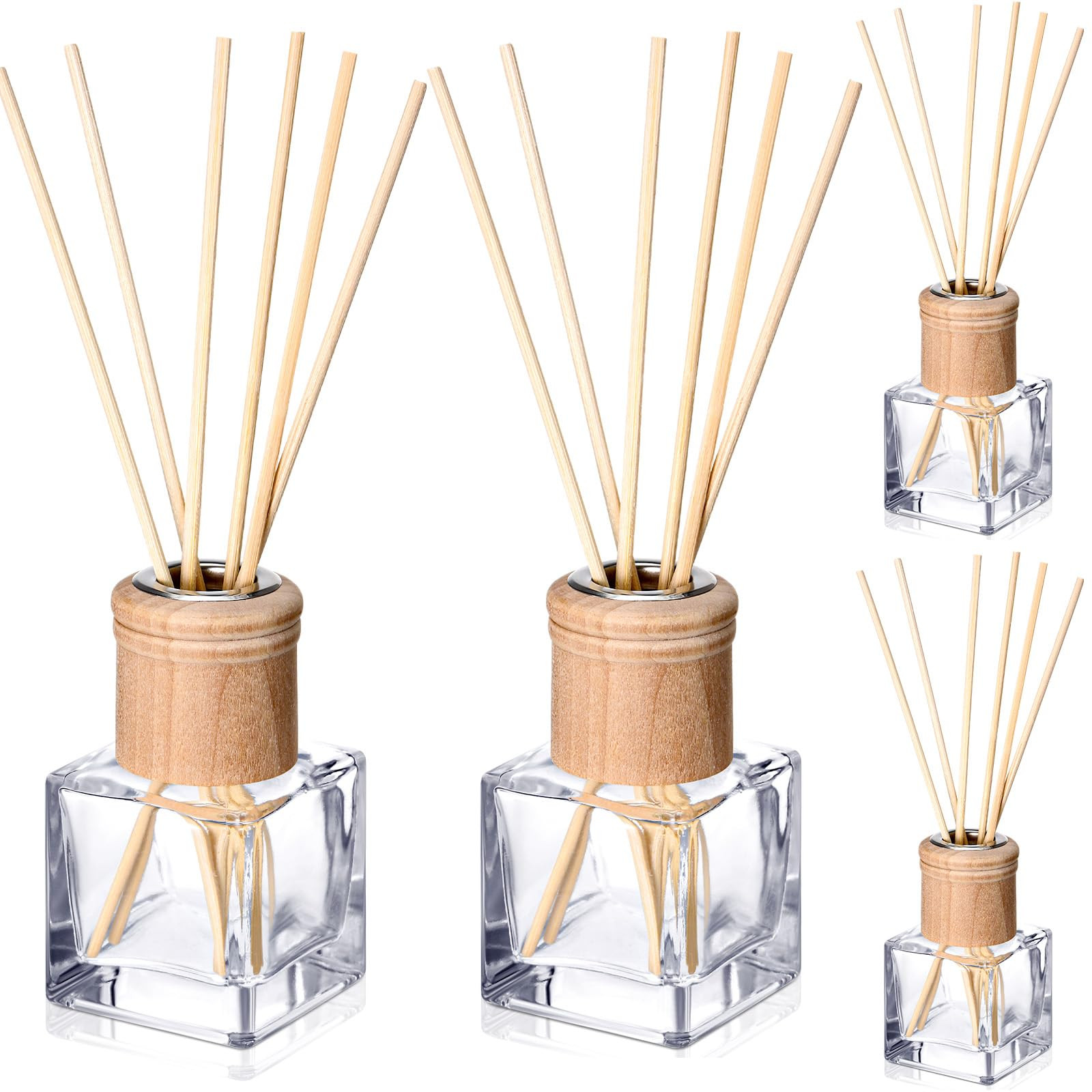 Roshtia 4 Set Reed Diffuser Bottle Empty Refillable Fragrance Glass Diffuser Bottles with Wooden ... | Amazon (US)