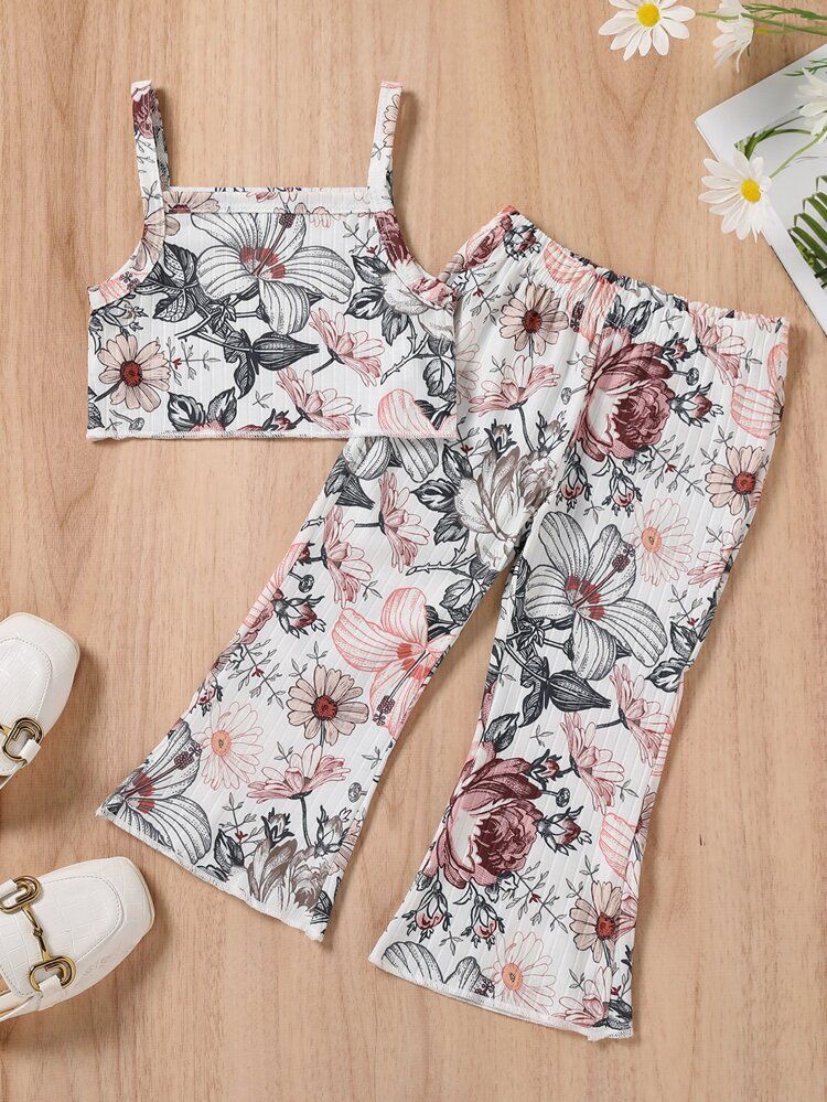 Toddler Girls Floral Print Cami Top & Flare Leg Pants | SHEIN