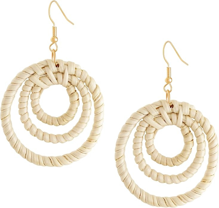 MINACHI Boho Chic Handmade Rattan Wood Dangle Drop Earrings for Women, Bohemian Summer Beach Stat... | Amazon (US)