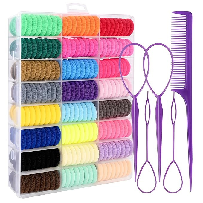 360 Pcs Baby Hair Ties, 24 Colors Cotton Toddler Hair Ties with Organizer Box, 1 Inch Seamless Ba... | Amazon (US)