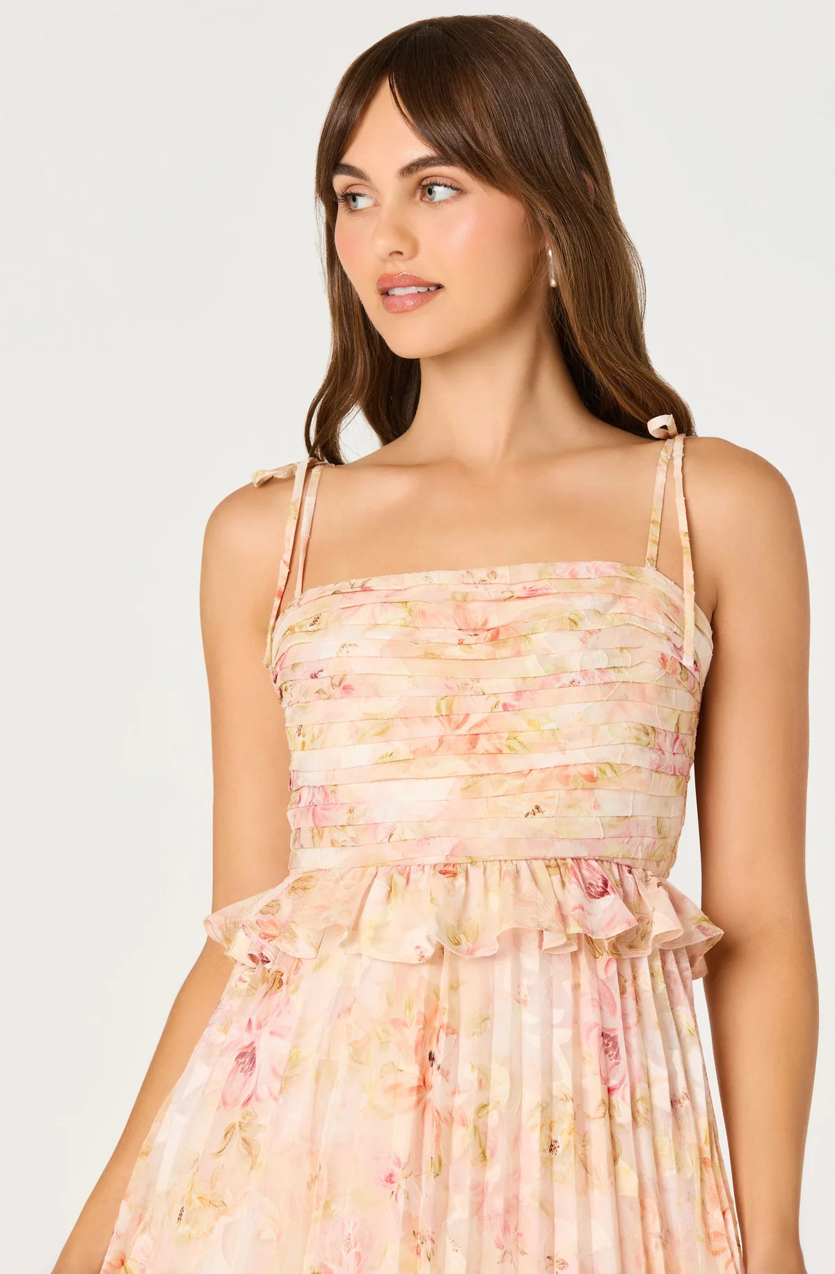 Emerys Pleated Floral Midi Dress - Pink floral / XS | ASTR The Label (US)