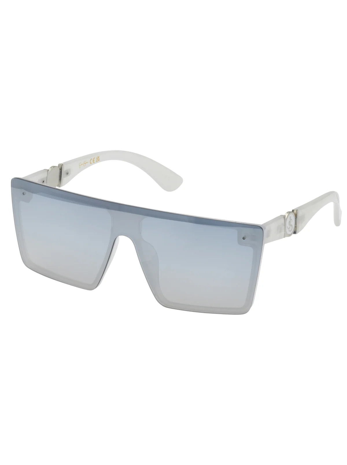 Oversized Square Wrap Shield Sunglasses in White | Jessica Simpson
