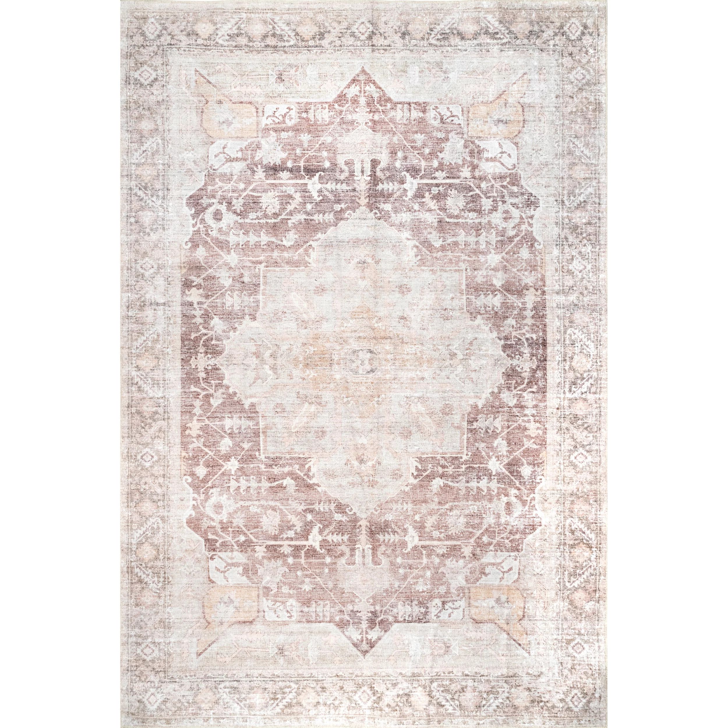 nuLOOM Rosa Machine Washable Distressed Vintage Medallion Area Rug, 5' x 8', Light Pink | Walmart (US)