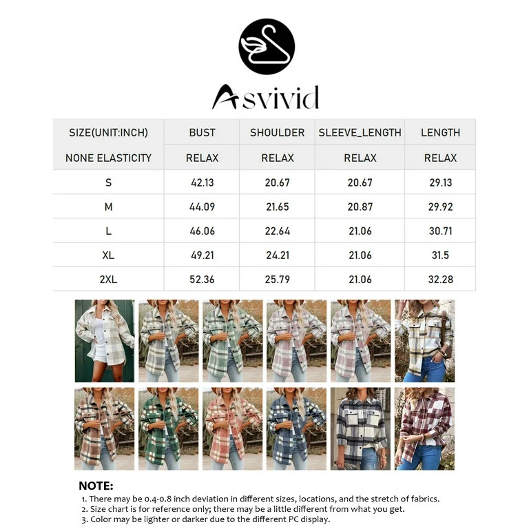 SHEWIN Women's Shacket Plaid Jacket Button Down Coats Long Sleeve Shirts Blouses Outwear Tops wit... | Walmart (US)