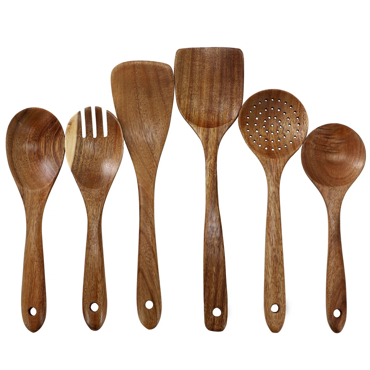 Assorted 6 Piece Dark Brown Cooking Tool Set in Acacia Wood | Wayfair North America