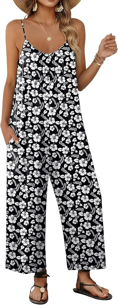 Ekouaer Wide Leg Jumpsuits for Women Casual Overalls Sleeveless Vacation Outfits One Piece Boho P... | Amazon (US)